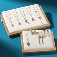 Bamboo Wood Slanted Jewelry Display Stand for Necklaces, Pendants, and Earrings