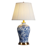 New Chinese Style Jingdezhen Blue and White Ceramic Table Lamp with Copper Base for Bedroom Living Room Decor