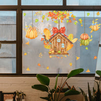 Thanksgiving Pumpkin Cottage Vine Window Clings Static Glass Decals Home Decor Wall Stickers