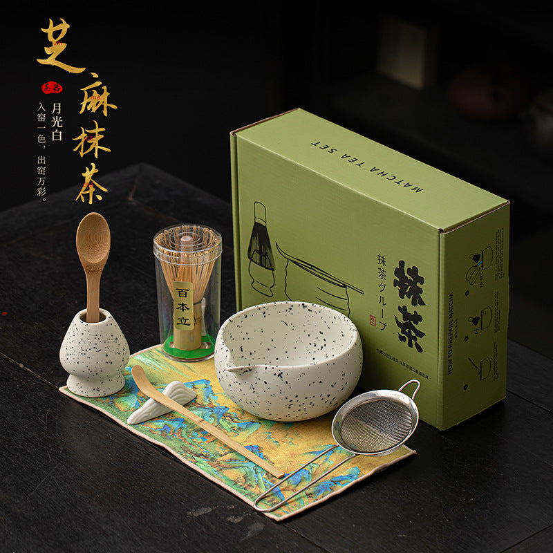 Japanese Matcha Tea Ceremony Set - 8 Pieces with Ceramic Bowl & Bamboo Whisk