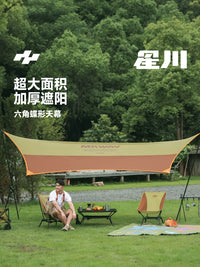 MKWAY Hexagonal Silver-Coated Camping Tarp for Sun and Rain Protection