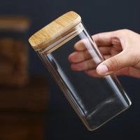 Square High Borosilicate Glass Storage Jar with Airtight Lid for Kitchen Pantry Organization