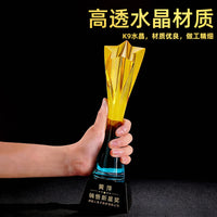 Crystal Employee Award Trophy with Custom Logo Engraving, Hand-Polished Elegant Recognition Award