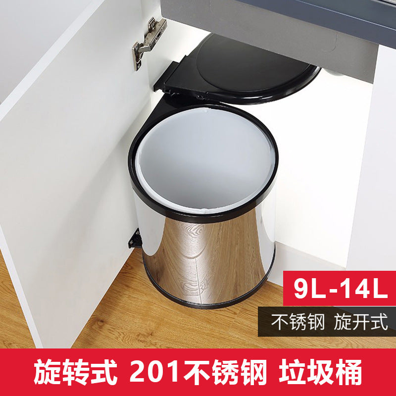 Stainless Steel 201 Kitchen Corner Waste Bin with Lid and Rotating Mechanism, Hidden Built-in Round