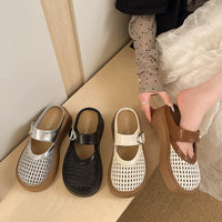 Women's Mesh Peep-Toe Mules, Thick Sole Breathable Slip-On Sandals