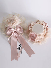 Handmade Lolita Champagne Lace Floral Headband Hair Clip Set