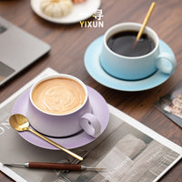 Gradient Ceramic Coffee Mug with Saucer, Handmade Latte Cup for Pour Over Coffee