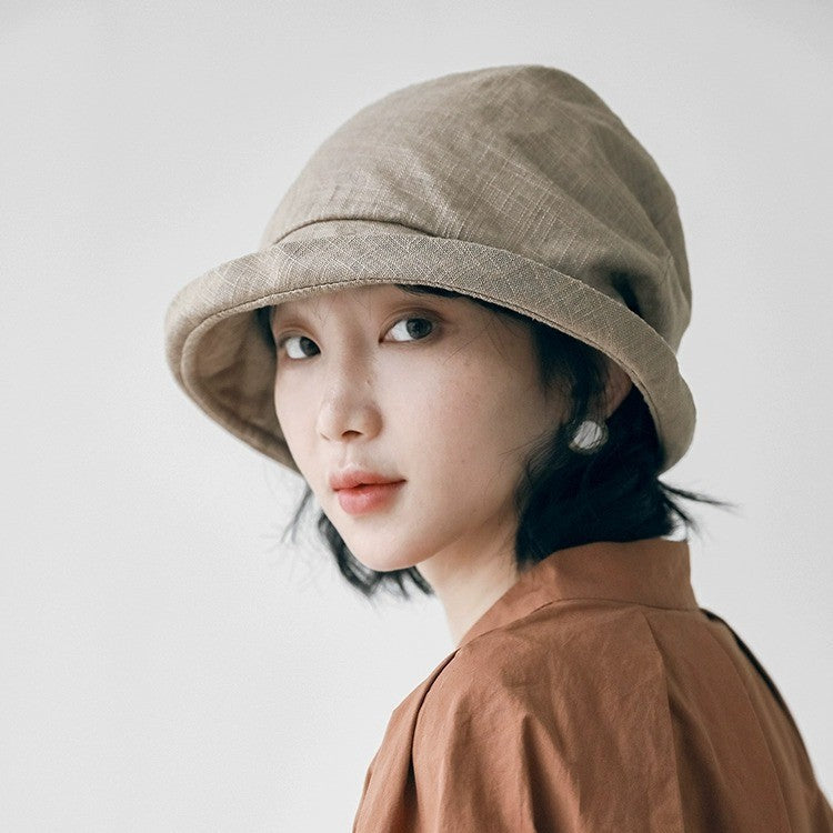 Japanese Style 100% Linen Wrinkled Fisherman Hat Breathable Summer Bucket Hat