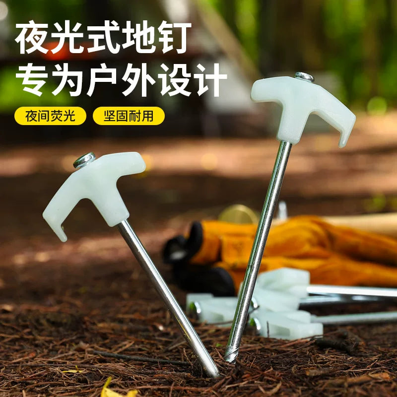 Heavy-Duty Luminous Tent Stakes for Outdoor Camping and Canopies, Enhanced Windproof Steel Ground Pegs