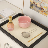 Japanese Ceramic Sakura Embossed Matcha Bowl Set with Spout and Whisk Tools