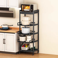 Multi-layer Space Aluminum Kitchen Storage Rack with Wheels for Appliances and Cookware