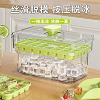 Press-Type Ice Cube Tray with Storage Bin, Food-Grade Silicone Ice Maker for Freezer, Large Capacity