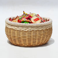 Hand-Woven Wicker Bread Basket with Lid and Liner for Food Storage and Organization