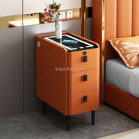 Ultra-Narrow Solid Wood Nightstand with Wireless Charging and Smart Lock, Modern Minimalist Bedside Table