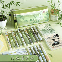 Chinese Style Large Capacity Canvas Pencil Case for Students, Double Layer Stationery Organizer