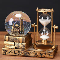 Creative Eiffel Tower Ferris Wheel Luminous Crystal Ball Hourglass with Light and Music, Resin Desktop Ornament Gift