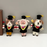 Handmade Felt Animal Keychain Pendant - Graduation Cap Dog & Sheep