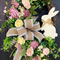 Easter Bunny Floral Wreath for Front Door, Spring Countryside Decor
