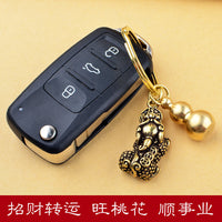 Brass Pixiu Keychain Pair with Auspicious Charms