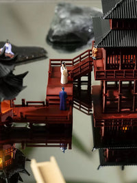 Chinese Style Pavilion Micro Landscape with LED Light, Mountain Rockery Bonsai Ornament