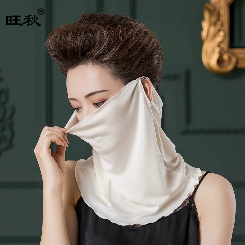 Silk Neck Gaiter with Ear Loops, Sun Protection Face Mask, Thin Mulberry Silk Neck Cover for Summer