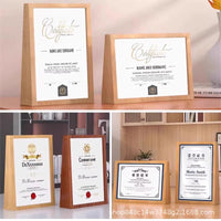 Acrylic Patent Certificate Display Frame with Wooden Base for Awards and Diplomas, A4 Crystal Authorization Photo Frame