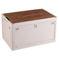 Outdoor Camping Storage Box with Wooden Lid Foldable Car Trunk Organizer Picnic Travel Container