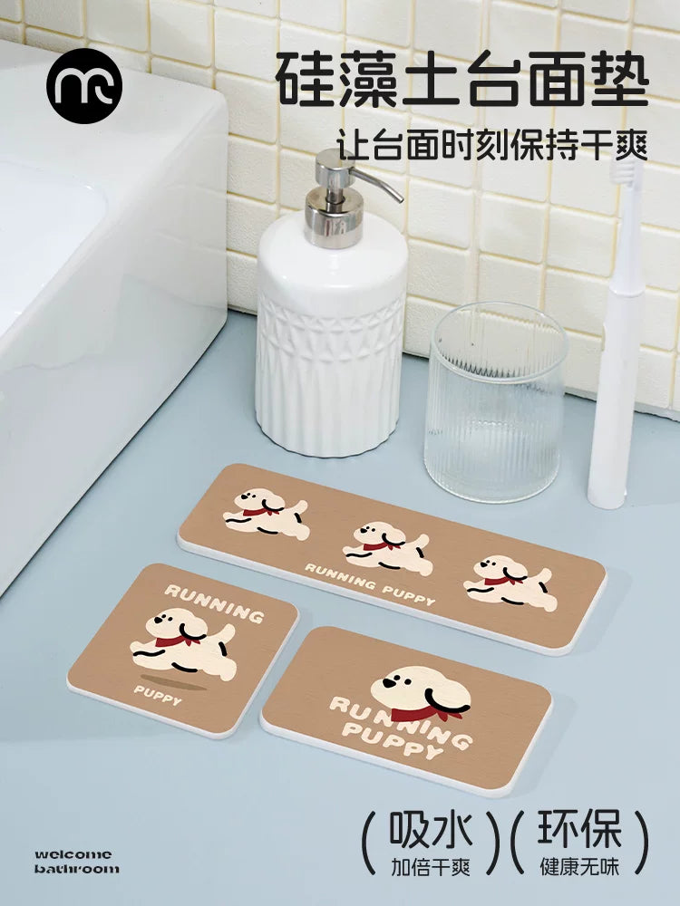 Diatomaceous Earth Faucet Absorbent Mat for Kitchen and Bathroom Countertops, Quick Dry Splash Guard