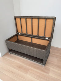 Outdoor Rattan Woven Storage Bench with Waterproof Sunscreen for Patio Balcony Entryway