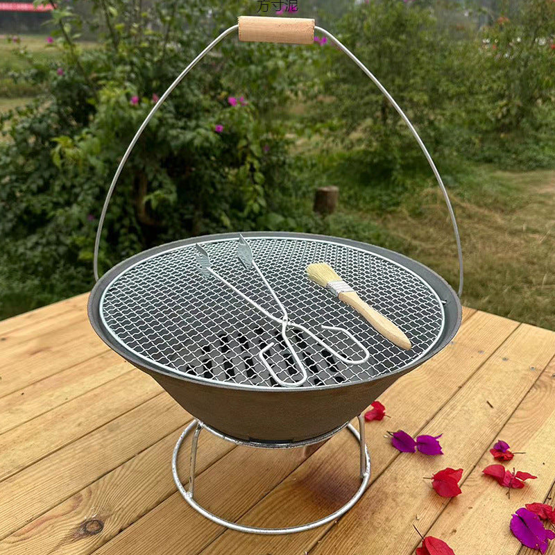 Portable Cast Iron Fire Pit BBQ Grill for Outdoor Patio and Home Use, Charcoal Barbecue Stove for Tea Ceremony