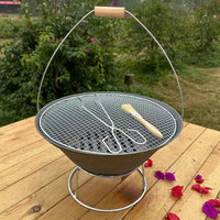 Portable Cast Iron Fire Pit BBQ Grill for Outdoor Patio and Home Use, Charcoal Barbecue Stove for Tea Ceremony