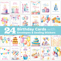 Creative Pastel Birthday Cake Balloon Greeting Cards with Envelopes