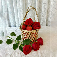 Handwoven Bamboo Wicker Picnic Basket with Handle for Fruit Storage and Gifts
