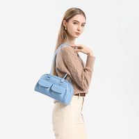 Korean Style Oiled Leather Bowling Bag Multi-Pocket Shoulder Tote