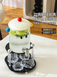Glass Cold Water Pitcher with Faucet, High Temperature Resistant Large Capacity Fruit Tea Beverage Dispenser Set for Home Use