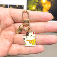 Tingming Japanese Style Lucky Cat Keychain with Cherry Blossom Charm for Bags