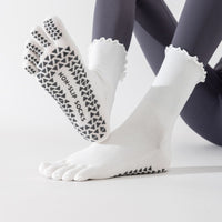 Women's Non-Slip Yoga Pilates Five-Toe Socks with Lace Trim