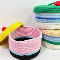 Hand-Woven Cotton Rope Storage Basket with Lid for Home Organization
