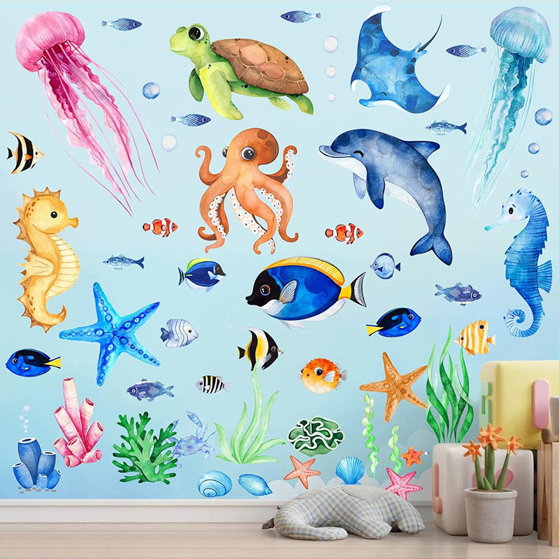 Ocean Dolphin Wall Decals for Kids' Rooms and Bathrooms, Self-Adhesive PVC Underwater Animal Stickers