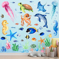 Ocean Dolphin Wall Decals for Kids' Rooms and Bathrooms, Self-Adhesive PVC Underwater Animal Stickers