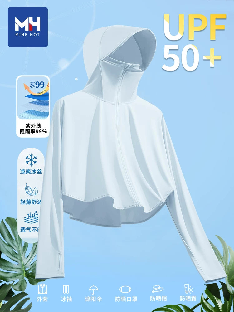 Women's Ice Silk UV Protection Sun Cape with Large Brim