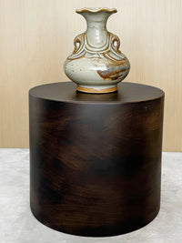 Solid Wood Cylindrical Display Stand for Vases and Crafts, Walnut Finish