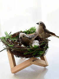 Artificial Woven Bird Nest with Faux Birds for Photography Props and Home Decor