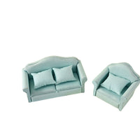 1:12 Dollhouse Miniature Living Room Furniture Set, Solid Color Fabric Green Sofa