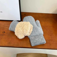 Women's Solid Color Knitted Fleece-Lined Mittens for Winter