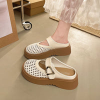 Women's Mesh Peep-Toe Mules, Thick Sole Breathable Slip-On Sandals