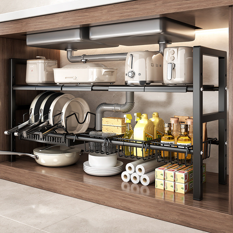 Under-Sink Expandable Storage Rack for Kitchen Cabinets and Pots