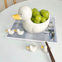 Hand-Painted Ceramic Duck Chopstick Rest & Ornament Set