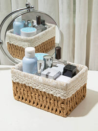 Handwoven Rattan Storage Basket for Desk Organization, Cosmetics, Keys, Snacks