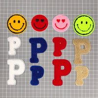 Trendy P Letter Smiley Face Towel Embroidered Patches for DIY Apparel and Knitwear